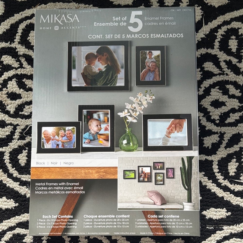 Mikasa Set Of 5 Enamel And Metal Frames  Decor Home Accents Black ,BLACK NIB
